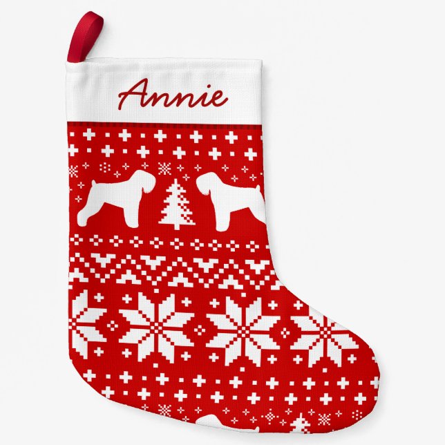 Black Russian Terrier Silhouettes Dogs Holiday Red Small Christmas Stocking (Front)