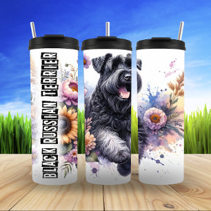 Black Russian Terrier's Floral Power Thermal Tumbler