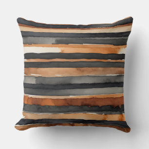 Black rust and charcoal stripes throw pillow