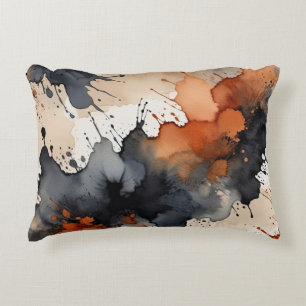 Black, Rust, gray and beige watercolor abstract Accent Pillow