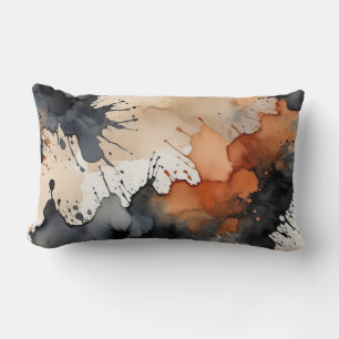 Black, Rust, gray and beige watercolor abstract Lumbar Pillow