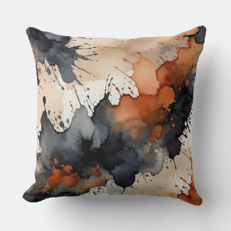 Black, Rust, gray and beige watercolor abstract Throw Pillow