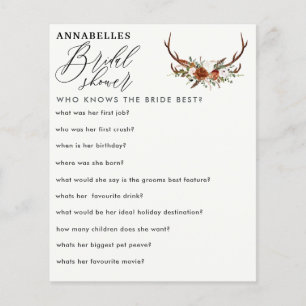 Black rust stag floral who knows the bride game
