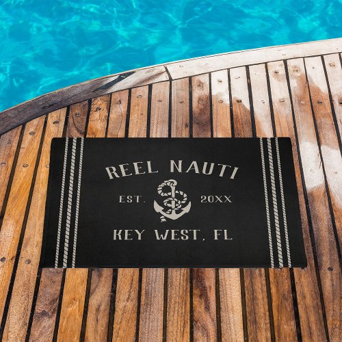 Black  Rustic Anchor Personalized Boat Name Doormat