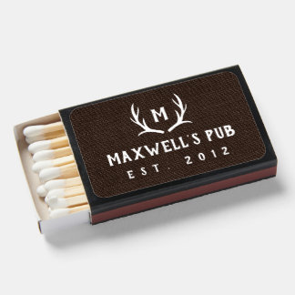 Black Rustic Antler Monogram Faux Burlap  Matchboxes