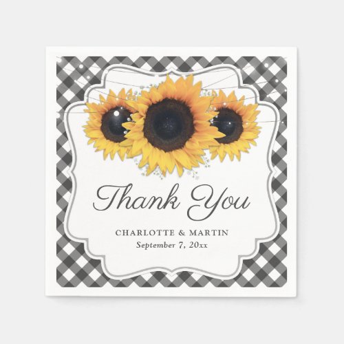 Black Rustic Babys Breath Sunflower Wedding Napkins