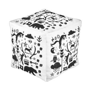 Black Rustic Bear Fox Deer Adventure Wild Animals Pouf