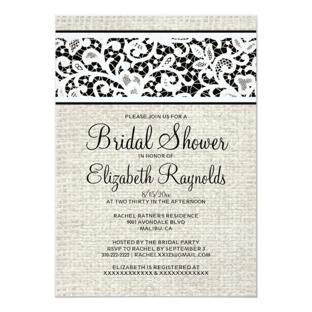 Black Rustic Burlap Linen Bridal Shower Invitation
