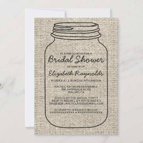 Black Rustic Burlap Mason Jar Bridal Shower Invite