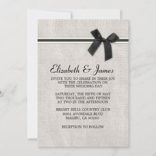 Black Rustic Burlap Wedding Invitations