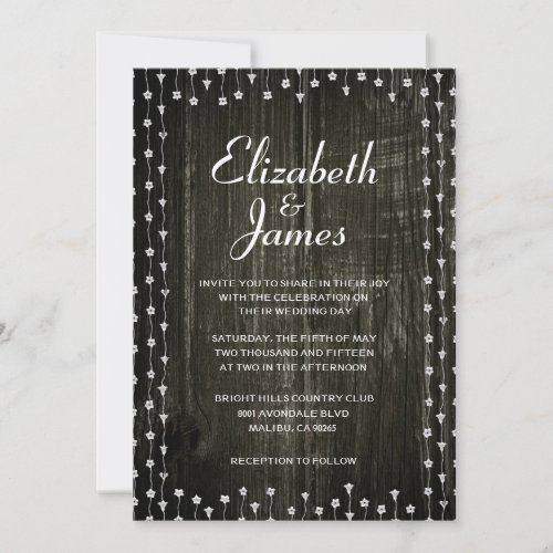Black Rustic Country Barn Wood Wedding Invitations