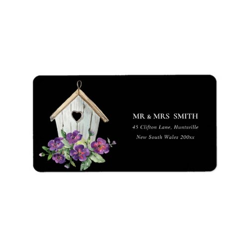 BLACK RUSTIC COUNTRY FLORAL BIRD HOUSE ADDRESS LABEL
