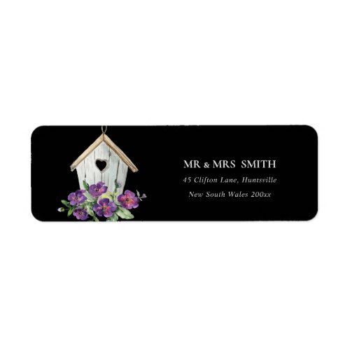BLACK RUSTIC COUNTRY FLORAL BIRD HOUSE ADDRESS LABEL