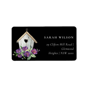 BLACK RUSTIC COUNTRY FLORAL BIRD HOUSE ADDRESS LABEL