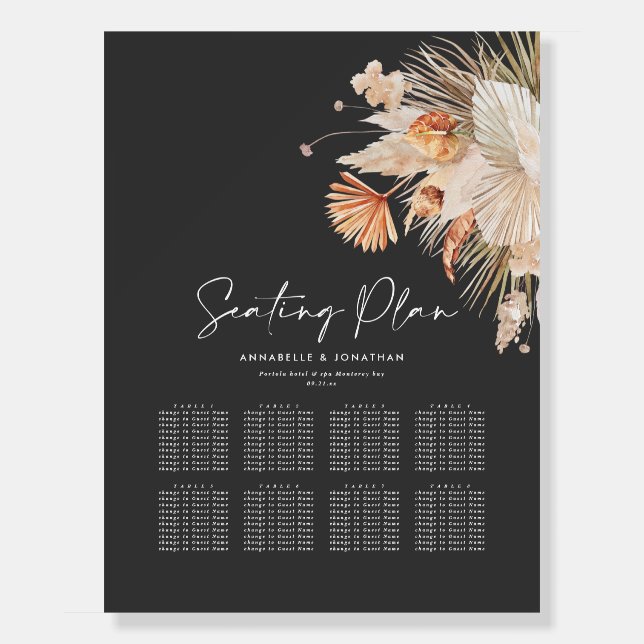 black rustic foliage wedding seating plan foam board (Front)