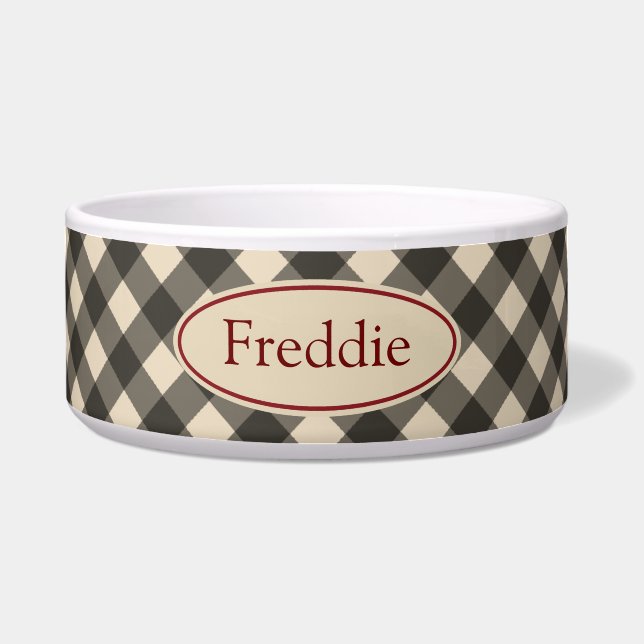 Black Rustic Gingham Pet Bowl (Front)