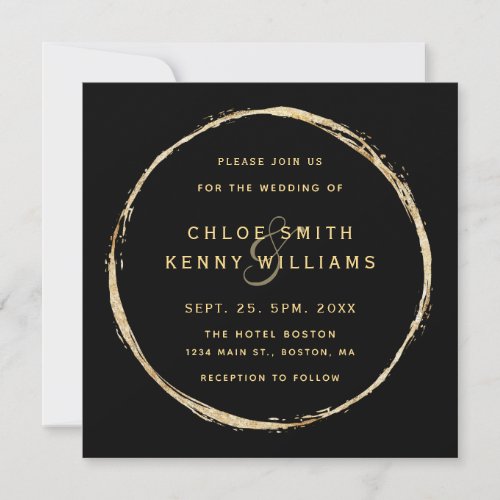 Black Rustic Gold Circle Ampersand Wedding Square Invitation