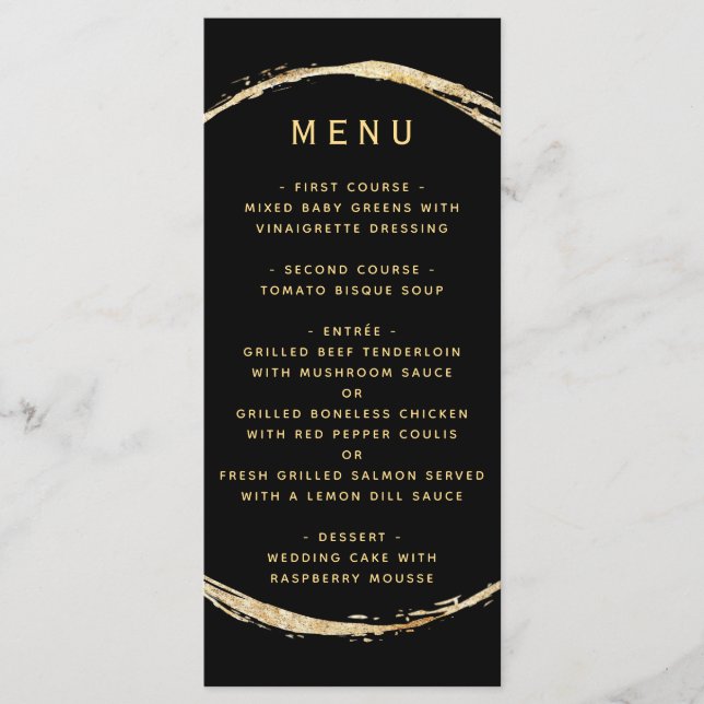 Black Rustic Gold Circle Frame Ampersand Wedding Menu (Front)