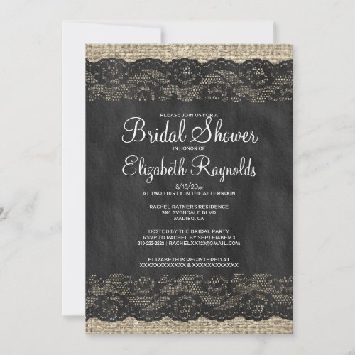 Black Rustic Lace Bridal Shower Invitations