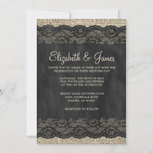 Black Rustic Lace Wedding Invitations