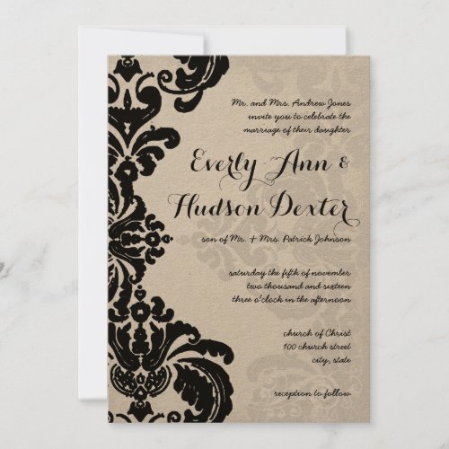 Black Rustic Luxe Vintage Damask Wedding Invitation