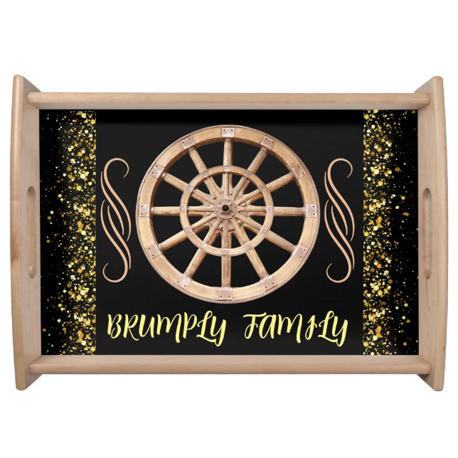 Black Rustic Modern Farmhouse Wood Wagon Wheel  Serving Tray (Front)