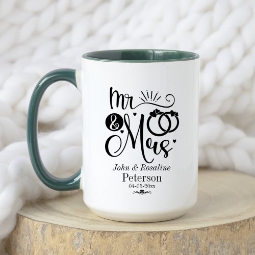 Black Rustic Name Date Wedding Couple Announcement Mug