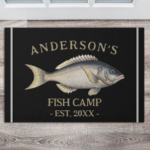 Black Rustic Personalized Fishing Cabin Doormat