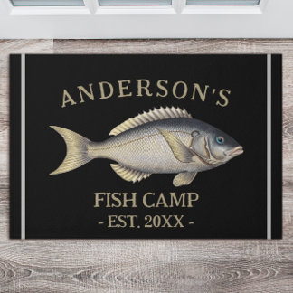 Black Rustic Personalized Fishing Cabin Doormat