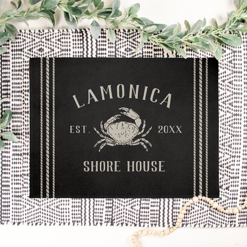 Black  Rustic Shore House Personalized Crab Doormat