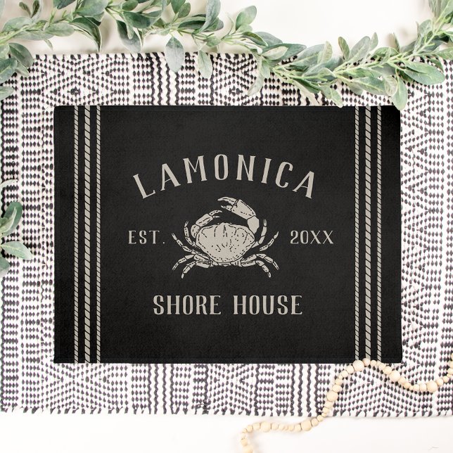 Black | Rustic Shore House Personalized Crab Doormat (Creator Uploaded)