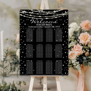 Black Rustic String Lights Wedding Seating Chart Foam Board
