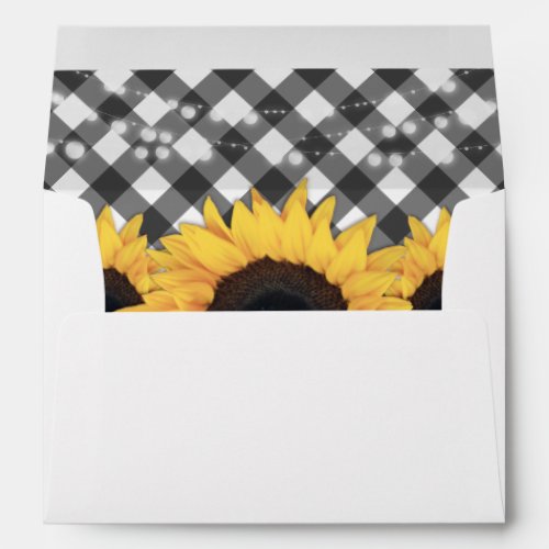 Black Rustic Sunflower String Lights Wedding Envelope