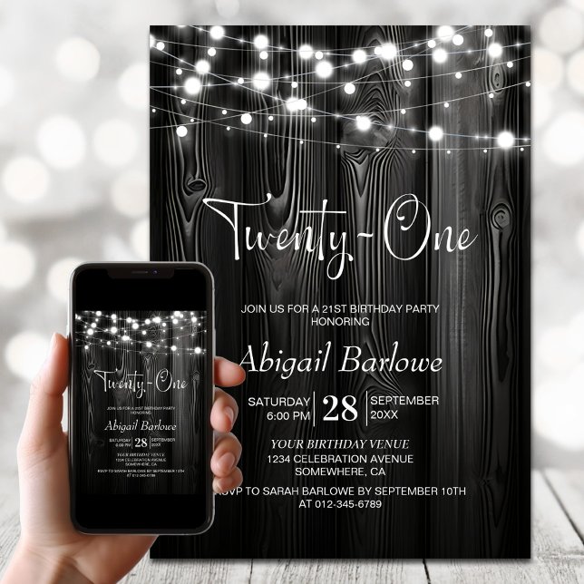 Black Rustic Wood 21st Birthday Party Invitation (Creator Uploaded)