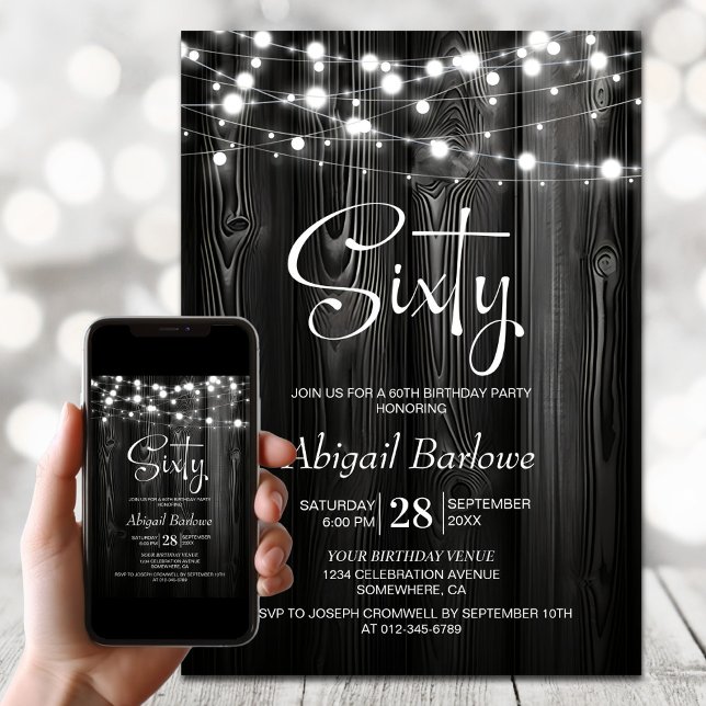 Black Rustic Wood 60th Birthday Party Invitation (Creator Uploaded)