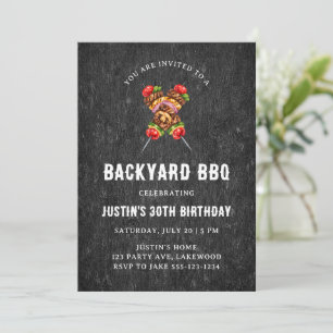 Black Rustic Wood BBQ Birthday Party Invitation