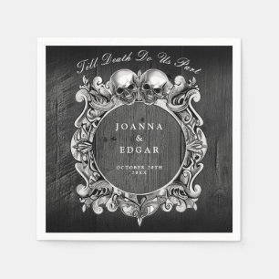 Black Rustic Wood Skulls Gothic Wedding Napkins