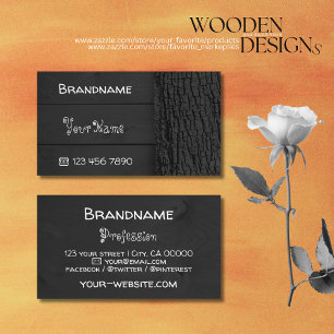Black Rustic Wooden Boards Tree Bark Wood Grain Business Card