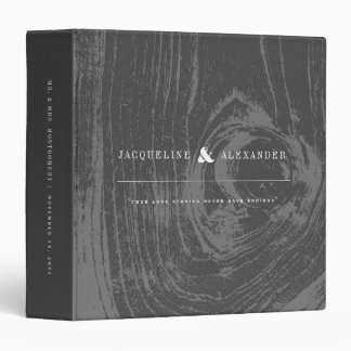 Black Rustic Woodgrain Chic Winter Wedding Journal 3 Ring Binder