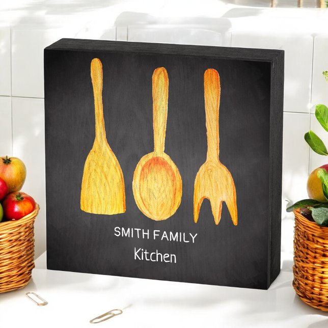 Black Rustic Yellow Kitchen Utensils  Wooden Box Sign (Creator Uploaded)