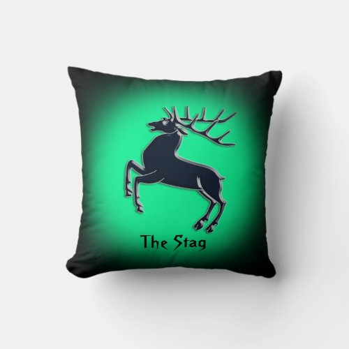 Black Rutting Stag on green spotlight effect Throw Pillow