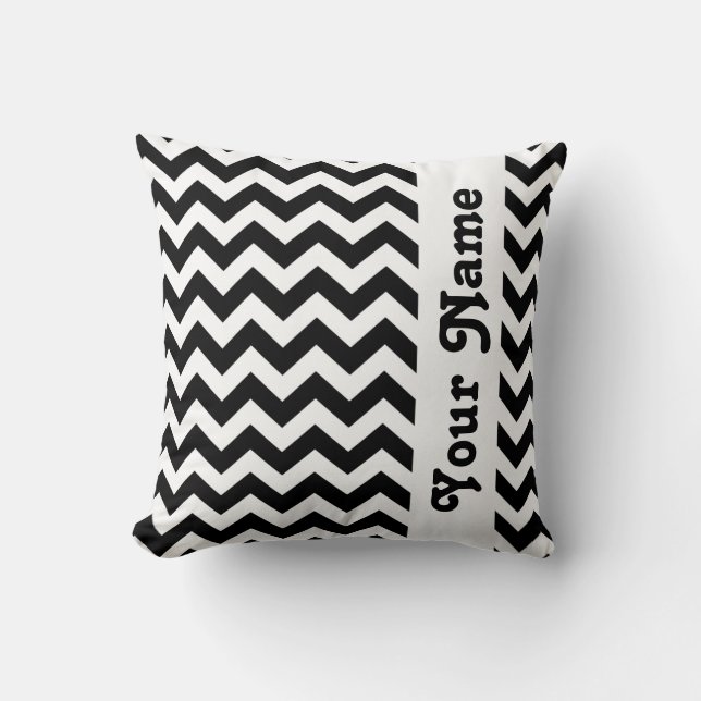 Black Safari Chevron with custom text Throw Pillow (Front)