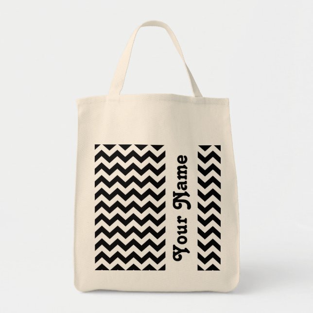 Black Safari Chevron with customizable name Tote Bag (Front)