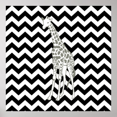 Black Safari Chevron with Pop Art Giraffe Poster