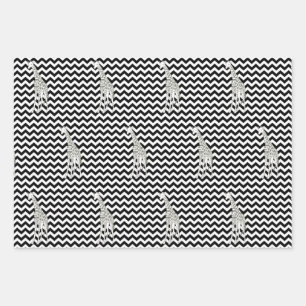 Black Safari Chevron with Pop Art Giraffe Wrapping Paper Sheets