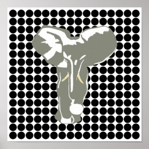 Black Safari Dot with Pop Art Elephant Poster