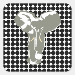 Black Safari Dot with Pop Art Elephant Square Sticker
