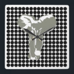 Black Safari Dot with Pop Art Elephant Square Wall Clock<br><div class="desc">Mod polka dot pattern in Emporio Moffa's "Safari" color palette with Pop Art Elephant design on front and plain dots on back.</div>