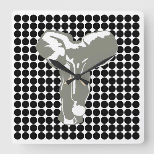 Black Safari Dot with Pop Art Elephant Square Wall Clock