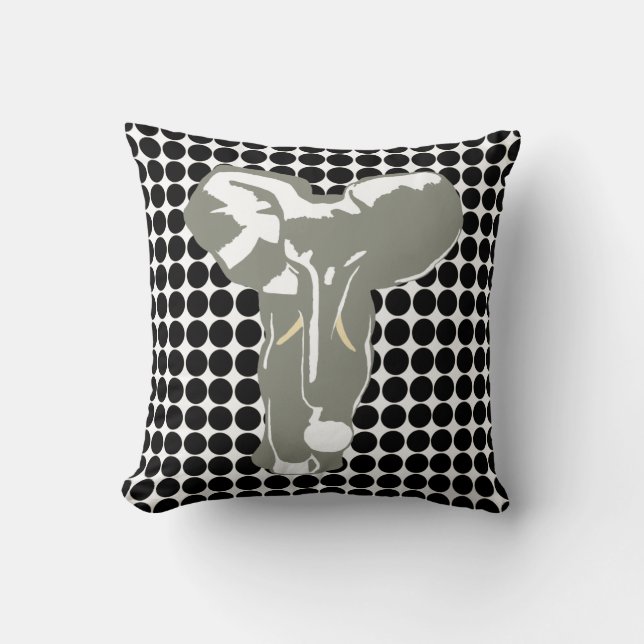 Black Safari Dot with Pop Art Elephant Throw Pillow (Front)